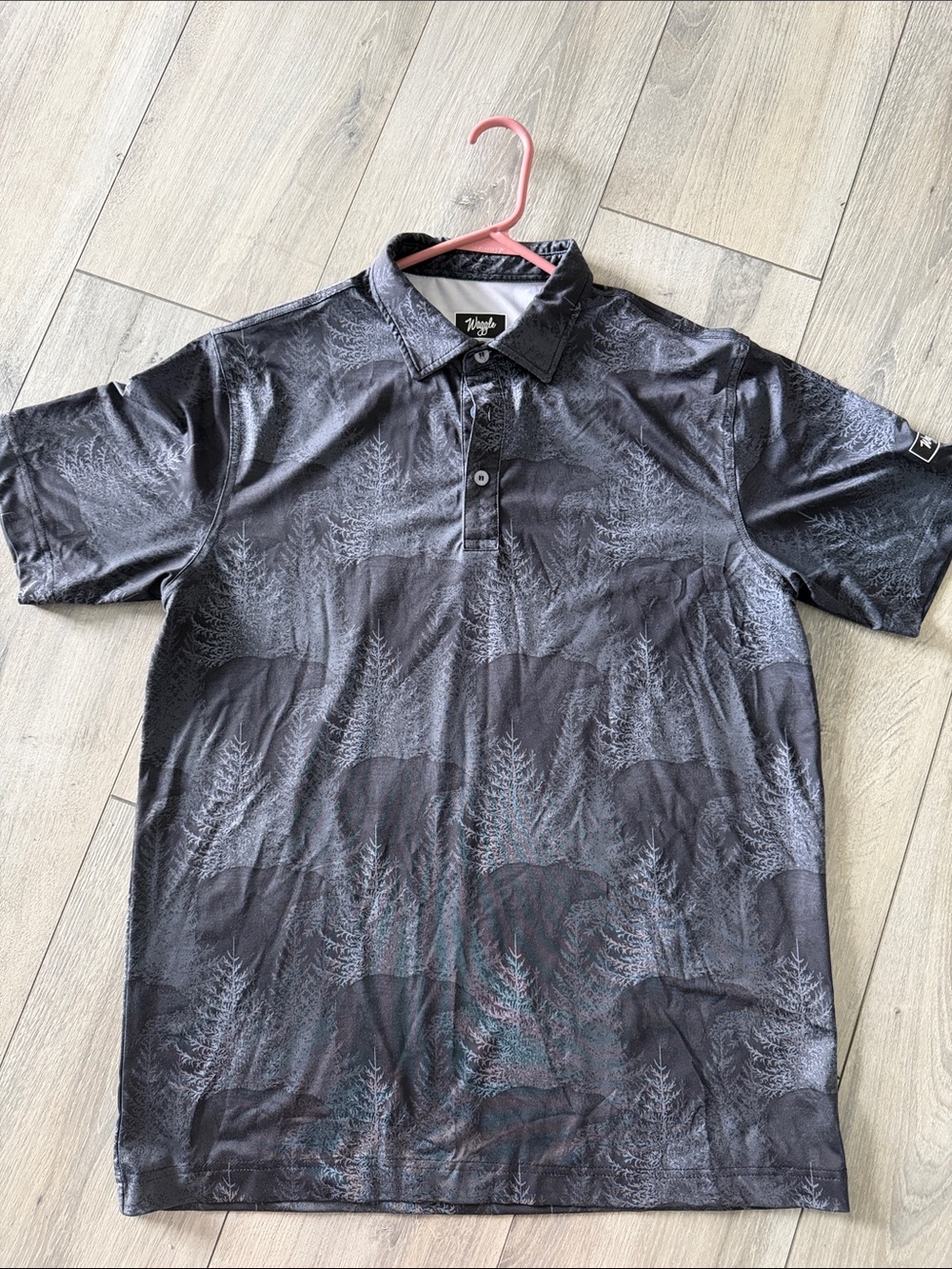 Waggle Men's Charcoal Gray Scenic Bear Polo